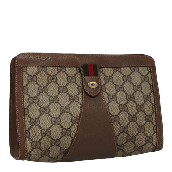 GUCCI GG Supreme Web Sherry Line Clutch Bag Pvc Beige Green Red - Picture 1 of 16